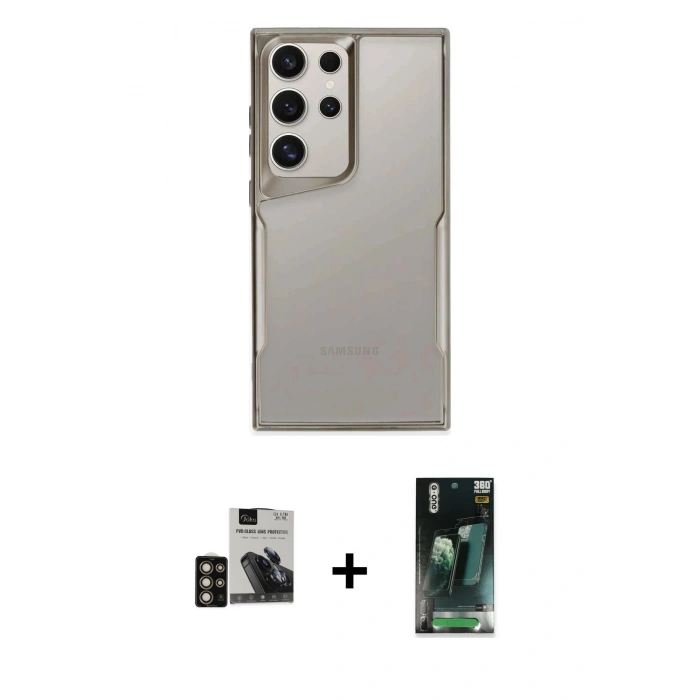 MARSİLYAN™- Galaxy S24 Ultra Kılıf Akış Çizgi Koleksiyonu - Şeffaf 360 Full Body Arka Koruyucu + PVD Metal Kamera Lens - GD