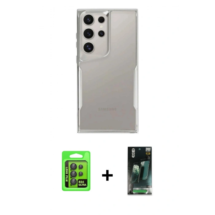 MARSİLYAN™- Galaxy S24 Ultra Kılıf Akış Çizgi Koleksiyonu - Siyah 360 Mat Full Body Arka Koruyucu + Raze Metal Kamera Lens - SH