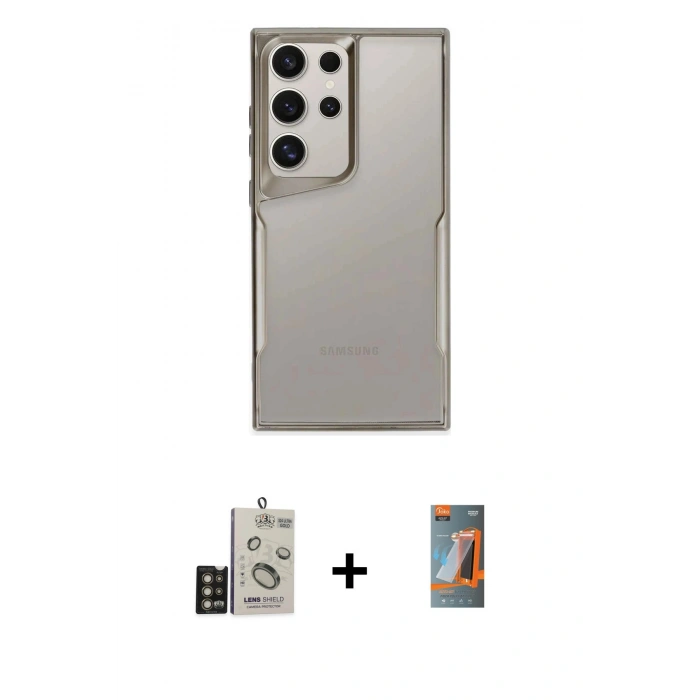 MARSİLYAN™- Galaxy S24 Ultra Kılıf Akış Çizgi Koleksiyonu - Siyah AutoKit 5in1 Fiber Hayalet Polymer Nano Ekran Koruyucu + Bilvis Titan Kamera Lens - GD