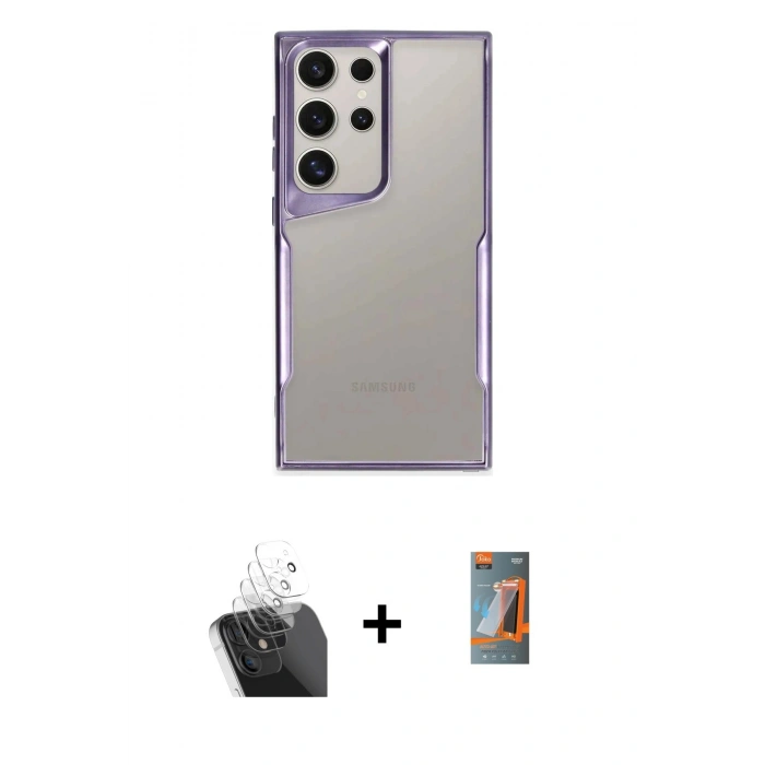 MARSİLYAN™- Galaxy S24 Ultra Kılıf Akış Çizgi Koleksiyonu - Siyah AutoKit 5in1 Fiber Hayalet Polymer Nano Ekran Koruyucu + Kamera Lens Koruma Cam - SF
