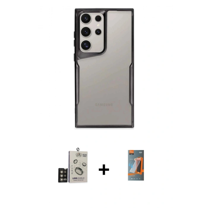 MARSİLYAN™- Galaxy S24 Ultra Kılıf Akış Çizgi Koleksiyonu - Siyah AutoKit 5in1 Fiber Hayalet Polymer Nano Ekran Koruyucu + Bilvis Titan Kamera Lens - GD