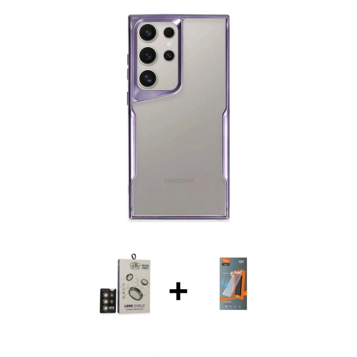 MARSİLYAN™- Galaxy S24 Ultra Kılıf Akış Çizgi Koleksiyonu - Siyah AutoKit 5in1 Fiber Hayalet Polymer Nano Ekran Koruyucu + Bilvis Titan Kamera Lens - GD