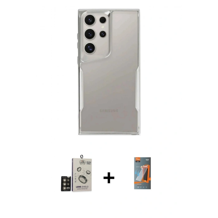 MARSİLYAN™- Galaxy S24 Ultra Kılıf Akış Çizgi Koleksiyonu - Siyah AutoKit 5in1 Fiber Hayalet Polymer Nano Ekran Koruyucu + Bilvis Titan Kamera Lens - GD