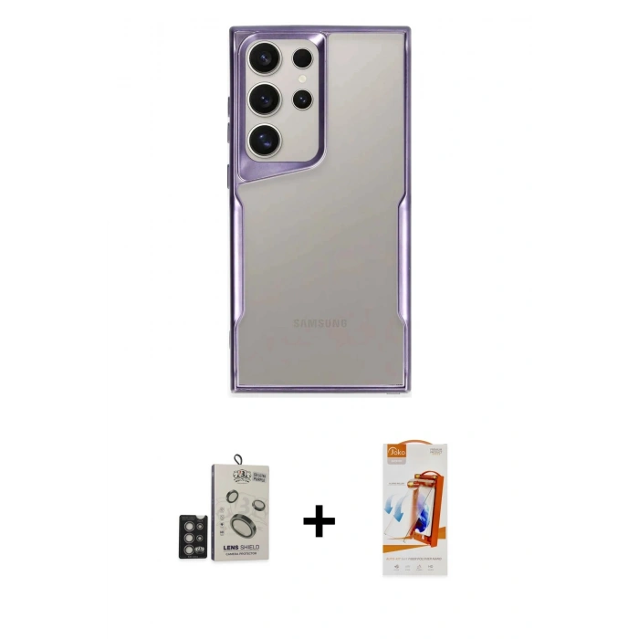 MARSİLYAN™- Galaxy S24 Ultra Kılıf Akış Çizgi Koleksiyonu - Siyah AutoKit 5in1 Fiber Polymer Nano Ekran Koruyucu + Bilvis Titan Kamera Lens - DNMR