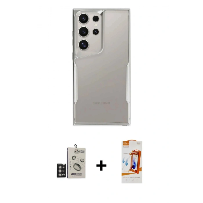 MARSİLYAN™- Galaxy S24 Ultra Kılıf Akış Çizgi Koleksiyonu - Siyah AutoKit 5in1 Fiber Polymer Nano Ekran Koruyucu + Bilvis Titan Kamera Lens - DNMR