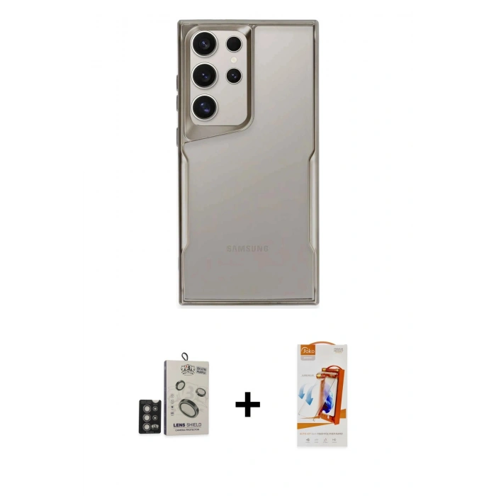 MARSİLYAN™- Galaxy S24 Ultra Kılıf Akış Çizgi Koleksiyonu - Siyah AutoKit 5in1 Fiber Polymer Nano Ekran Koruyucu + Bilvis Titan Kamera Lens - DNMR