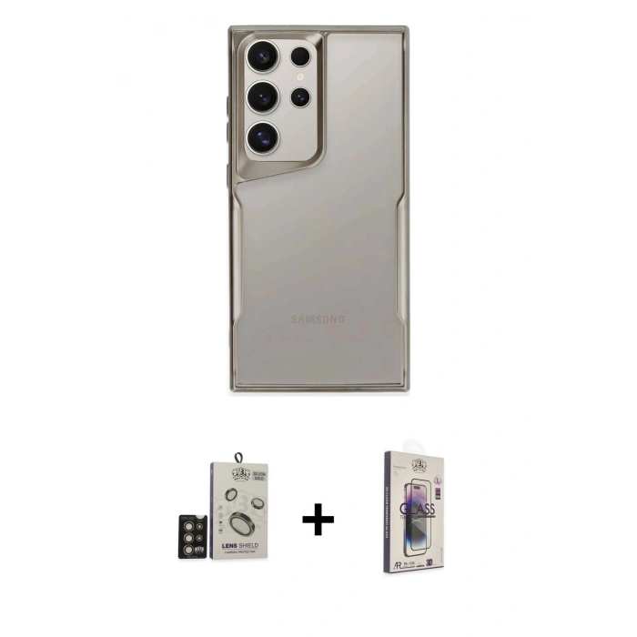MARSİLYAN™- Galaxy S24 Ultra Kılıf Akış Çizgi Koleksiyonu - Siyah Bilvis 3D Cam Ekran Koruyucu + Bilvis Titan Kamera Lens - GD