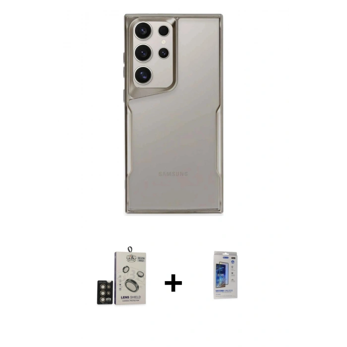 MARSİLYAN™- Galaxy S24 Ultra Kılıf Akış Çizgi Koleksiyonu - Siyah Durable Full Glue Curved Hayalet Cam + Bilvis Titan Kamera Lens - GD