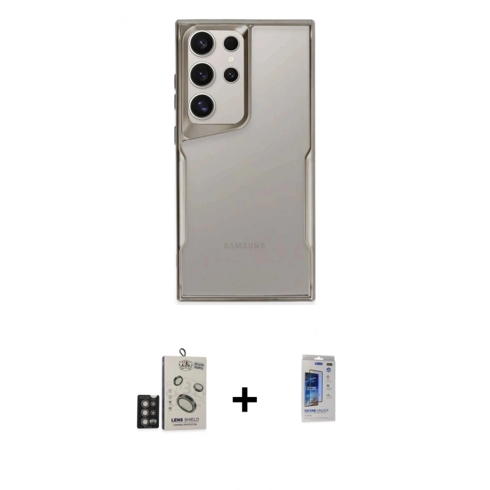 MARSİLYAN™- Galaxy S24 Ultra Kılıf Akış Çizgi Koleksiyonu - Siyah Durable Full Glue Curved Hayalet Cam + Bilvis Titan Kamera Lens - DNMR
