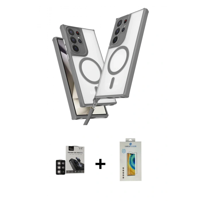 MARSİLYAN™- Galaxy S24 Ultra Kılıf Atlas Doku Koleksiyonu - Siyah Polymer Nano Ekran Koruyucu + PVD Metal Kamera Lens - DNMR