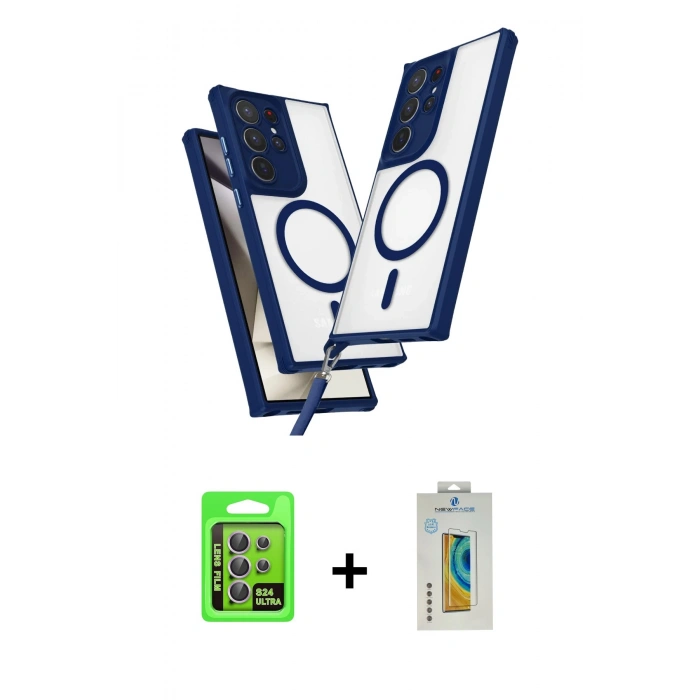 MARSİLYAN™- Galaxy S24 Ultra Kılıf Atlas Doku Koleksiyonu - Siyah Polymer Nano Ekran Koruyucu + Raze Metal Kamera Lens - MR
