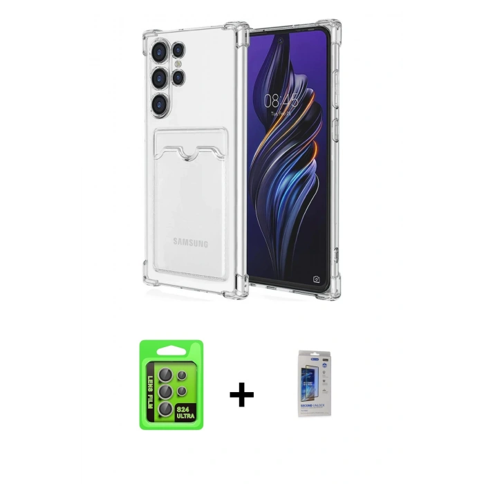 MARSİLYAN™- Galaxy S24 Ultra Kılıf Doruk Klasik Koleksiyonu - Siyah Durable Full Glue Curved Hayalet Cam + Raze Metal Kamera Lens - GI