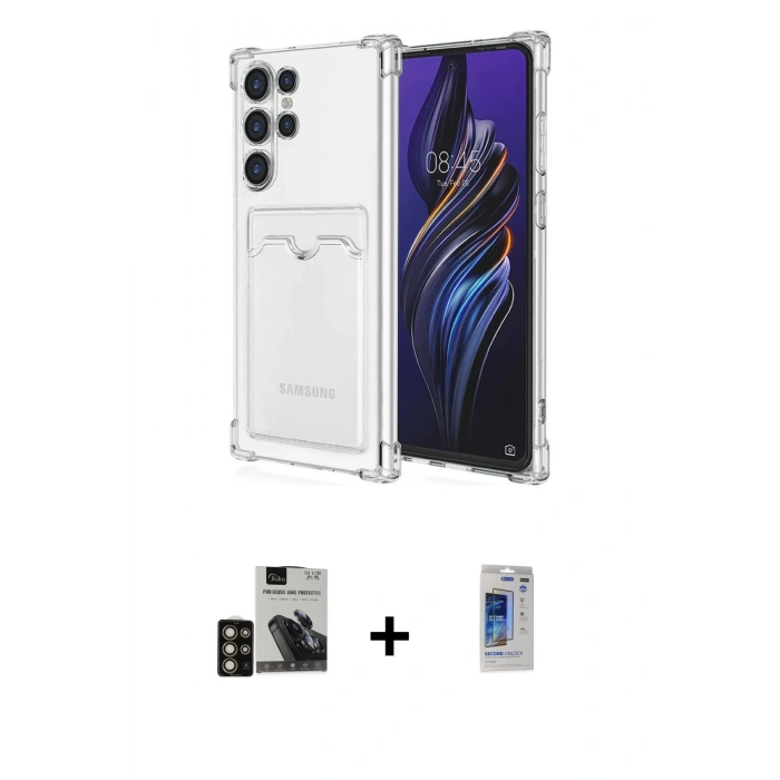 MARSİLYAN™- Galaxy S24 Ultra Kılıf Doruk Klasik Koleksiyonu - Siyah Durable Full Glue Curved Hayalet Cam + PVD Metal Kamera Lens - GD