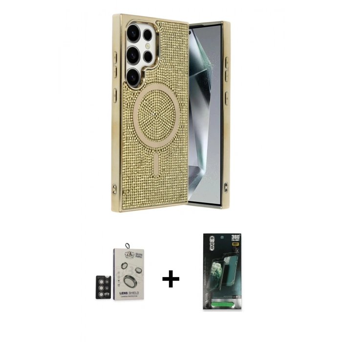 MARSİLYAN™- Galaxy S24 Ultra Kılıf Eksen Çizgi - Şeffaf 360 Full Body Arka Koruyucu + Bilvis Titan Kamera Lens - DNMR