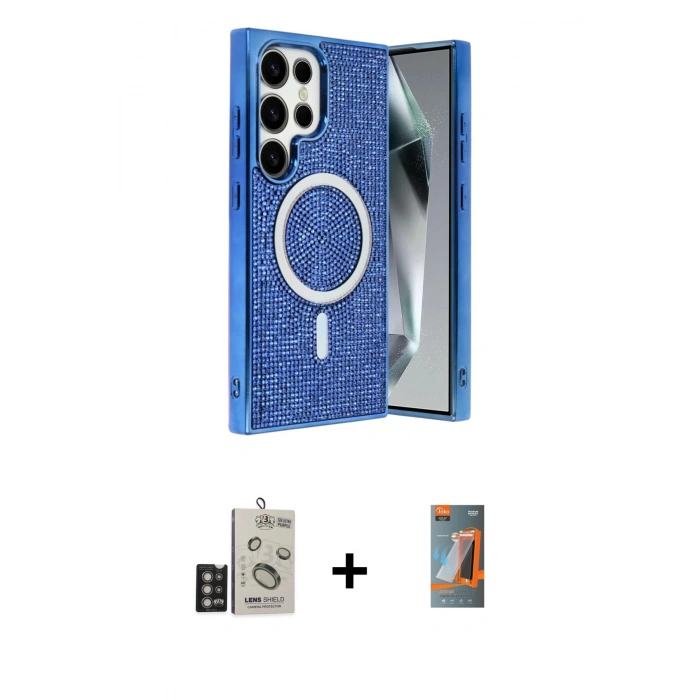 MARSİLYAN™- Galaxy S24 Ultra Kılıf Eksen Çizgi - Siyah AutoKit 5in1 Fiber Hayalet Polymer Nano Ekran Koruyucu + Bilvis Titan Kamera Lens - DNMR