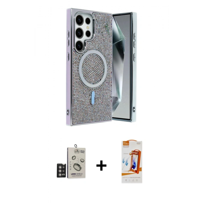 MARSİLYAN™- Galaxy S24 Ultra Kılıf Eksen Çizgi - Siyah AutoKit 5in1 Fiber Polymer Nano Ekran Koruyucu + Bilvis Titan Kamera Lens - DNMR