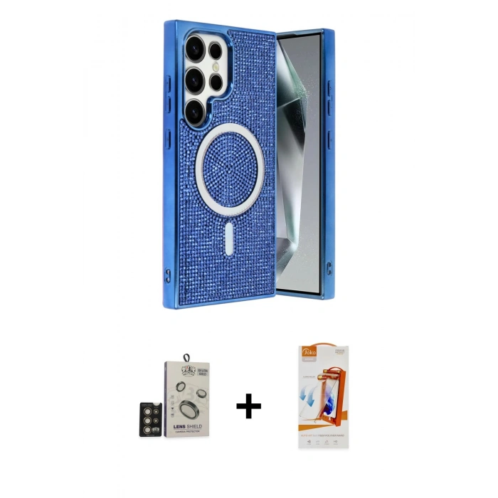 MARSİLYAN™- Galaxy S24 Ultra Kılıf Eksen Çizgi - Siyah AutoKit 5in1 Fiber Polymer Nano Ekran Koruyucu + Bilvis Titan Kamera Lens - GD