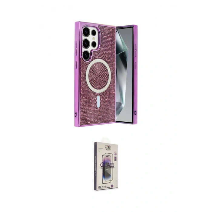 MARSİLYAN™- Galaxy S24 Ultra Kılıf Eksen Çizgi - Siyah Bilvis 3D Cam Ekran Koruyucu