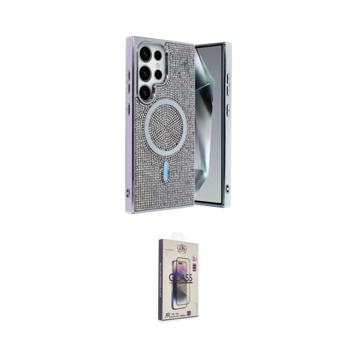 MARSİLYAN™- Galaxy S24 Ultra Kılıf Eksen Çizgi - Siyah Bilvis 3D Cam Ekran Koruyucu