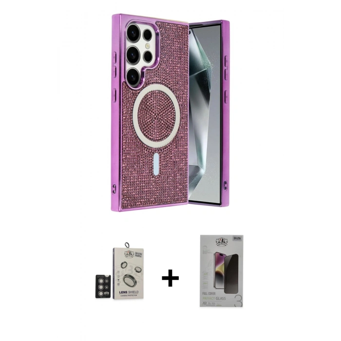 MARSİLYAN™- Galaxy S24 Ultra Kılıf Eksen Çizgi - Siyah Bilvis Hayalet Cam Ekran Koruyucu + Bilvis Titan Kamera Lens - DNMR