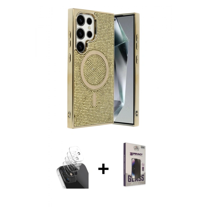 MARSİLYAN™- Galaxy S24 Ultra Kılıf Eksen Çizgi - Siyah Bilvis Hayalet Cam Ekran Koruyucu + Kamera Lens Koruma Cam - SF
