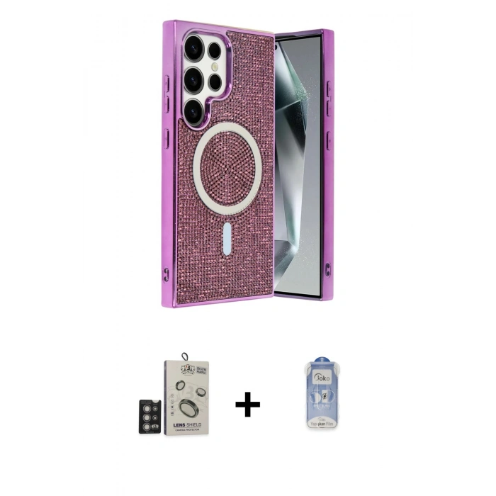 MARSİLYAN™- Galaxy S24 Ultra Kılıf Eksen Çizgi - Siyah Joko Magic 5D Cam + Bilvis Titan Kamera Lens - DNMR