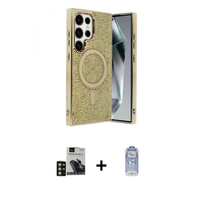 MARSİLYAN™- Galaxy S24 Ultra Kılıf Eksen Çizgi - Siyah Joko Magic 5D Cam + PVD Metal Kamera Lens - GD