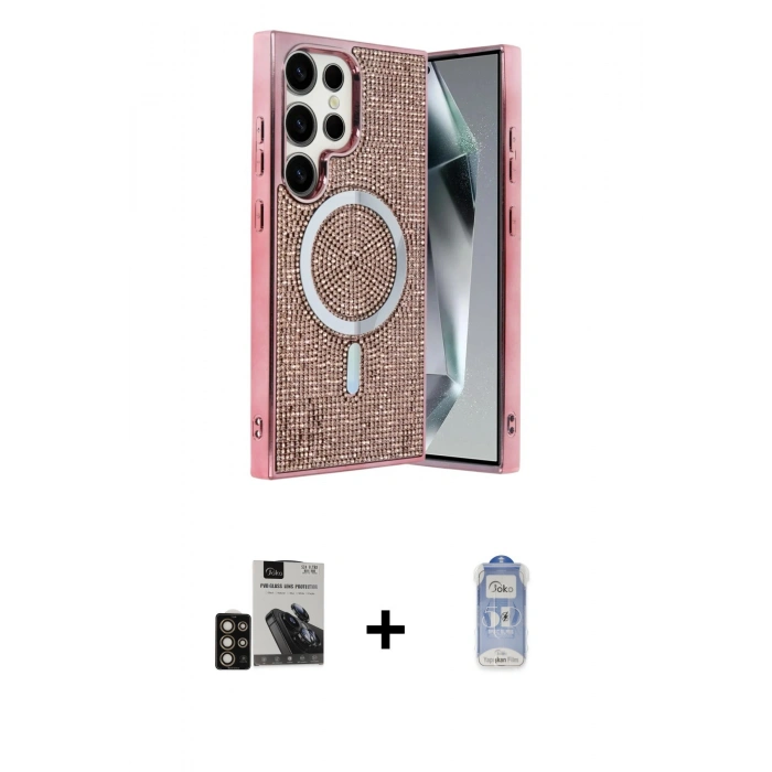 MARSİLYAN™- Galaxy S24 Ultra Kılıf Eksen Çizgi - Siyah Joko Magic 5D Cam + PVD Metal Kamera Lens - GD
