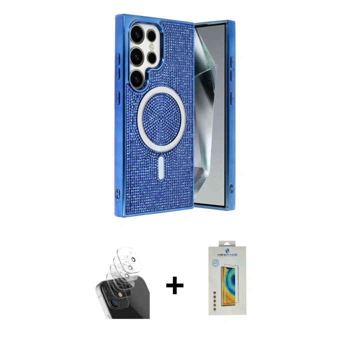 MARSİLYAN™- Galaxy S24 Ultra Kılıf Eksen Çizgi - Siyah Polymer Nano Ekran Koruyucu + Kamera Lens Koruma Cam - SF