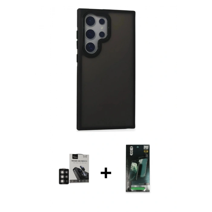 MARSİLYAN™- Galaxy S24 Ultra Kılıf Eksen Işık - Şeffaf 360 Full Body Arka Koruyucu + PVD Metal Kamera Lens - DNMR