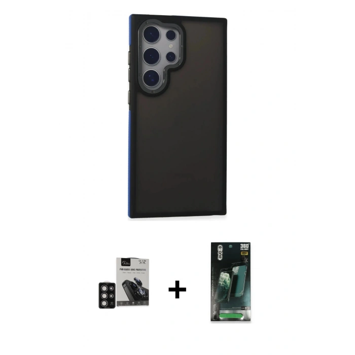 MARSİLYAN™- Galaxy S24 Ultra Kılıf Eksen Işık - Şeffaf 360 Full Body Arka Koruyucu + PVD Metal Kamera Lens - DNMR