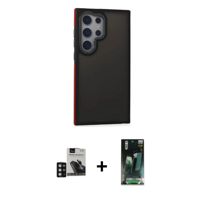 MARSİLYAN™- Galaxy S24 Ultra Kılıf Eksen Işık - Şeffaf 360 Full Body Arka Koruyucu + PVD Metal Kamera Lens - DNMR