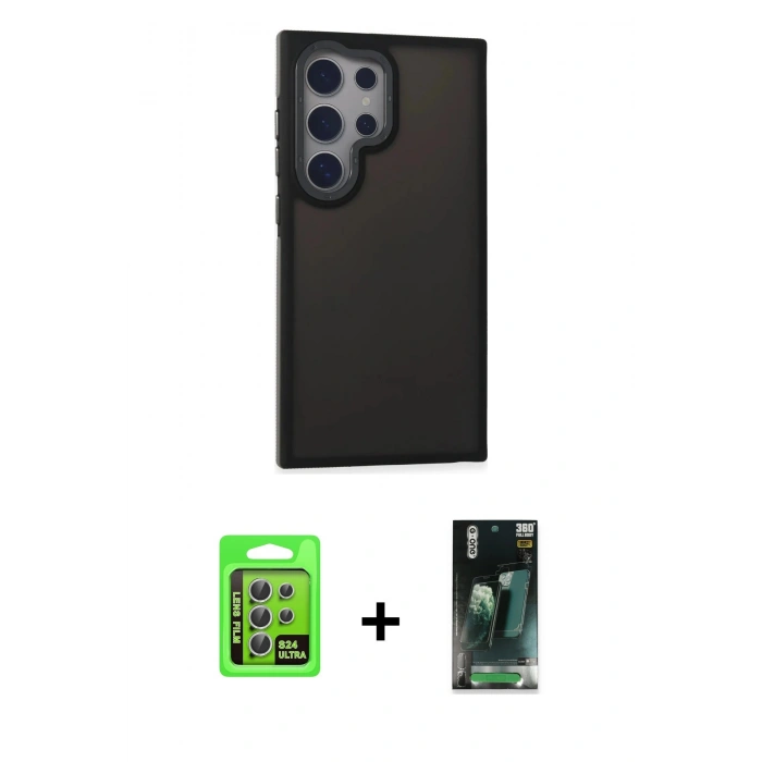 MARSİLYAN™- Galaxy S24 Ultra Kılıf Eksen Işık - Şeffaf 360 Full Body Arka Koruyucu + Raze Metal Kamera Lens - GS