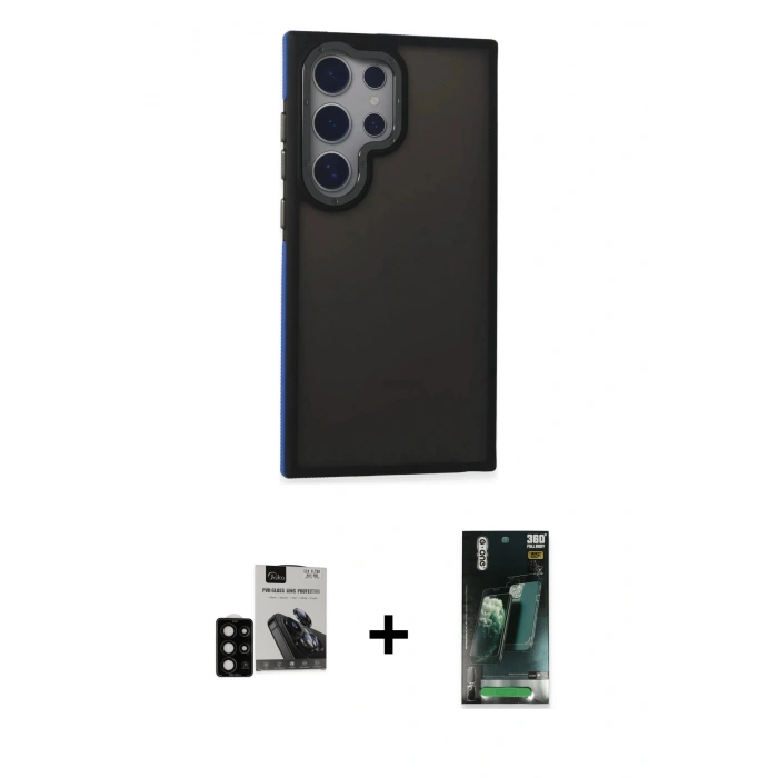 MARSİLYAN™- Galaxy S24 Ultra Kılıf Eksen Işık - Şeffaf 360 Full Body Arka Koruyucu + PVD Metal Kamera Lens - SH