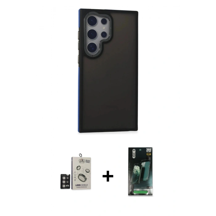 MARSİLYAN™- Galaxy S24 Ultra Kılıf Eksen Işık - Siyah 360 Mat Full Body Arka Koruyucu + Bilvis Titan Kamera Lens - DNMR