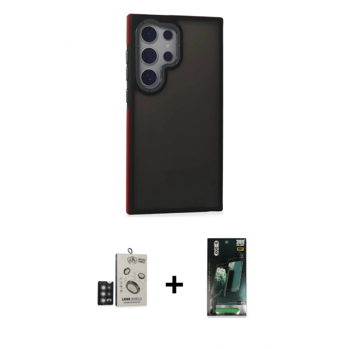 MARSİLYAN™- Galaxy S24 Ultra Kılıf Eksen Işık - Siyah 360 Mat Full Body Arka Koruyucu + Bilvis Titan Kamera Lens - DNMR
