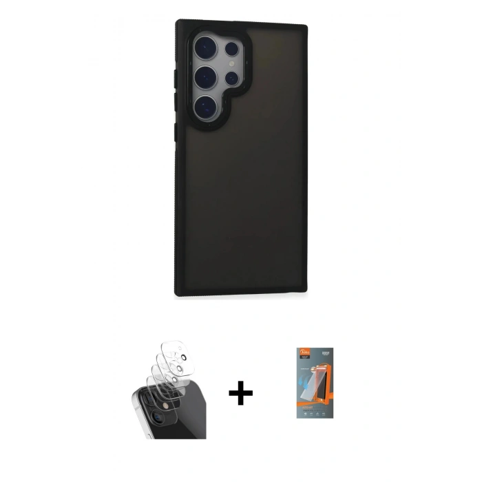 MARSİLYAN™- Galaxy S24 Ultra Kılıf Eksen Işık - Siyah AutoKit 5in1 Fiber Hayalet Polymer Nano Ekran Koruyucu + Kamera Lens Koruma Cam - SF