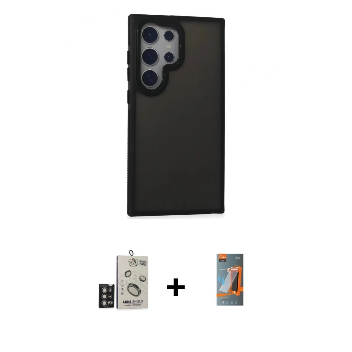 MARSİLYAN™- Galaxy S24 Ultra Kılıf Eksen Işık - Siyah AutoKit 5in1 Fiber Hayalet Polymer Nano Ekran Koruyucu + Bilvis Titan Kamera Lens - DNMR