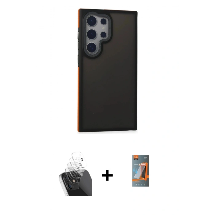 MARSİLYAN™- Galaxy S24 Ultra Kılıf Eksen Işık - Siyah AutoKit 5in1 Fiber Hayalet Polymer Nano Ekran Koruyucu + Kamera Lens Koruma Cam - SF