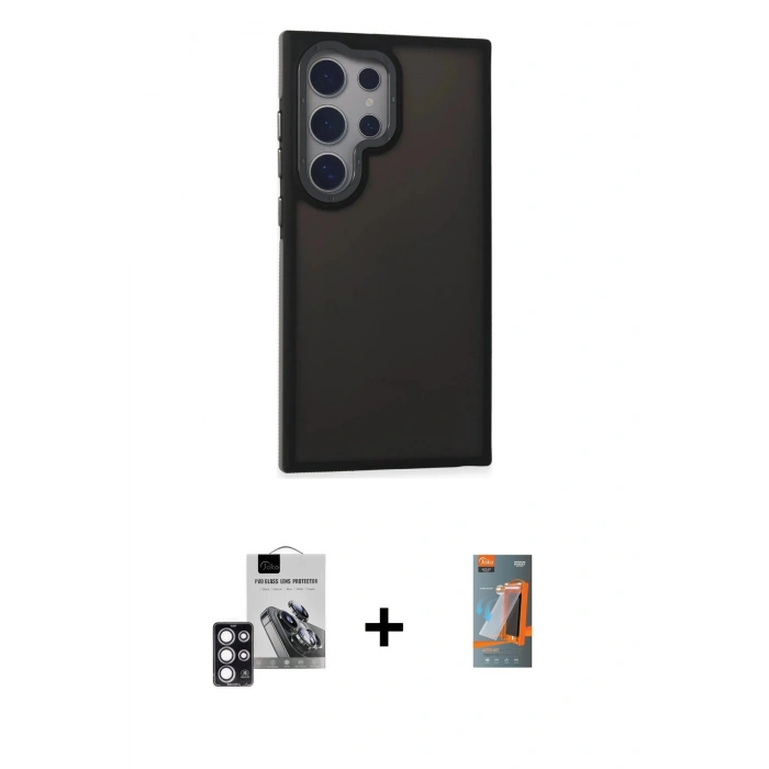 MARSİLYAN™- Galaxy S24 Ultra Kılıf Eksen Işık - Siyah AutoKit 5in1 Fiber Hayalet Polymer Nano Ekran Koruyucu + PVD Metal Kamera Lens - PE