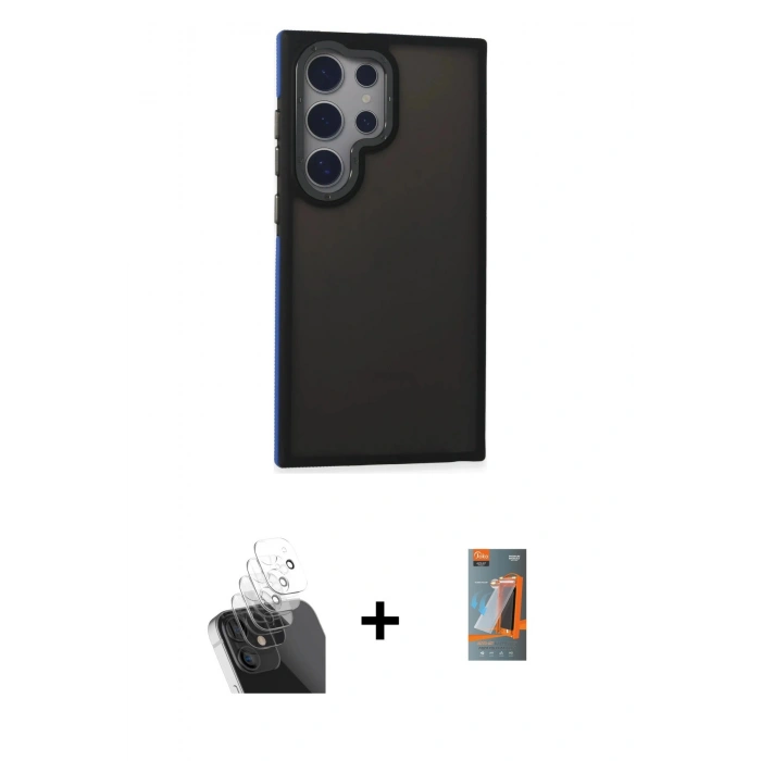 MARSİLYAN™- Galaxy S24 Ultra Kılıf Eksen Işık - Siyah AutoKit 5in1 Fiber Hayalet Polymer Nano Ekran Koruyucu + Kamera Lens Koruma Cam - SF