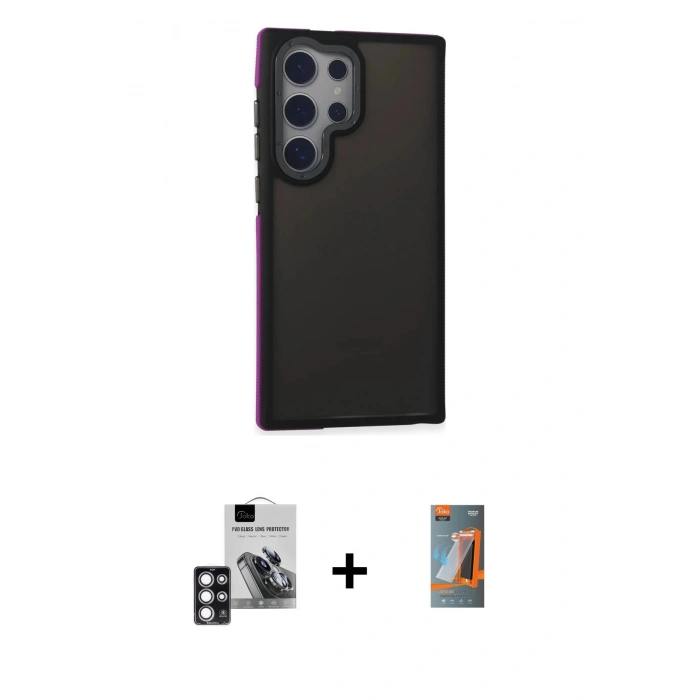 MARSİLYAN™- Galaxy S24 Ultra Kılıf Eksen Işık - Siyah AutoKit 5in1 Fiber Hayalet Polymer Nano Ekran Koruyucu + PVD Metal Kamera Lens - PE