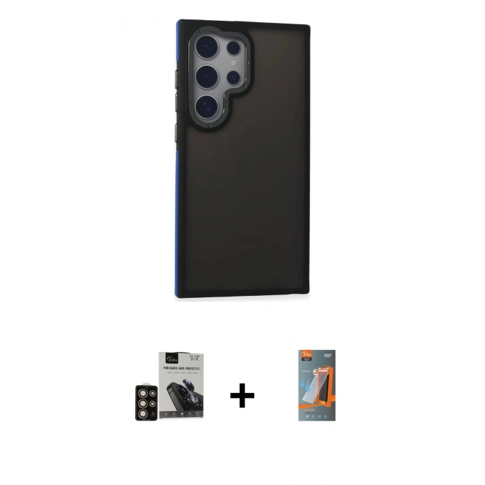 MARSİLYAN™- Galaxy S24 Ultra Kılıf Eksen Işık - Siyah AutoKit 5in1 Fiber Hayalet Polymer Nano Ekran Koruyucu + PVD Metal Kamera Lens - GD