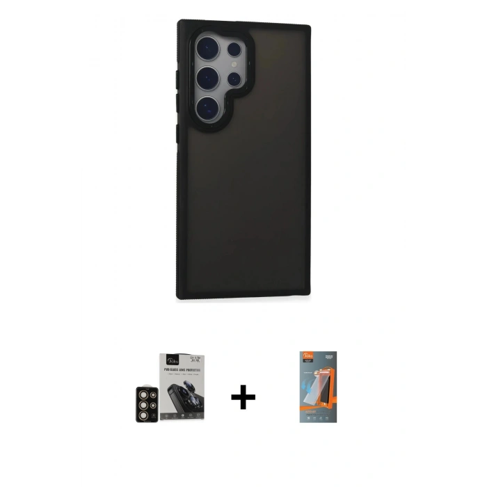 MARSİLYAN™- Galaxy S24 Ultra Kılıf Eksen Işık - Siyah AutoKit 5in1 Fiber Hayalet Polymer Nano Ekran Koruyucu + PVD Metal Kamera Lens - GD