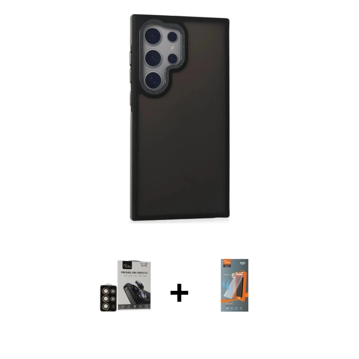 MARSİLYAN™- Galaxy S24 Ultra Kılıf Eksen Işık - Siyah AutoKit 5in1 Fiber Hayalet Polymer Nano Ekran Koruyucu + PVD Metal Kamera Lens - GD