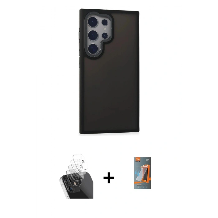 MARSİLYAN™- Galaxy S24 Ultra Kılıf Eksen Işık - Siyah AutoKit 5in1 Fiber Hayalet Polymer Nano Ekran Koruyucu + Kamera Lens Koruma Cam - SF