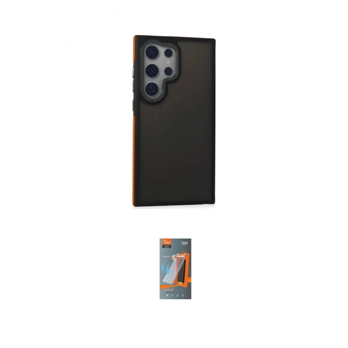 MARSİLYAN™- Galaxy S24 Ultra Kılıf Eksen Işık - Siyah AutoKit 5in1 Fiber Hayalet Polymer Nano Ekran Koruyucu
