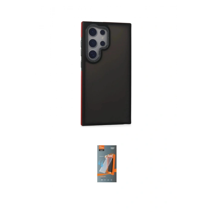 MARSİLYAN™- Galaxy S24 Ultra Kılıf Eksen Işık - Siyah AutoKit 5in1 Fiber Hayalet Polymer Nano Ekran Koruyucu