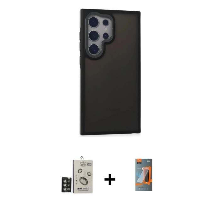 MARSİLYAN™- Galaxy S24 Ultra Kılıf Eksen Işık - Siyah AutoKit 5in1 Fiber Hayalet Polymer Nano Ekran Koruyucu + Bilvis Titan Kamera Lens - DNMR