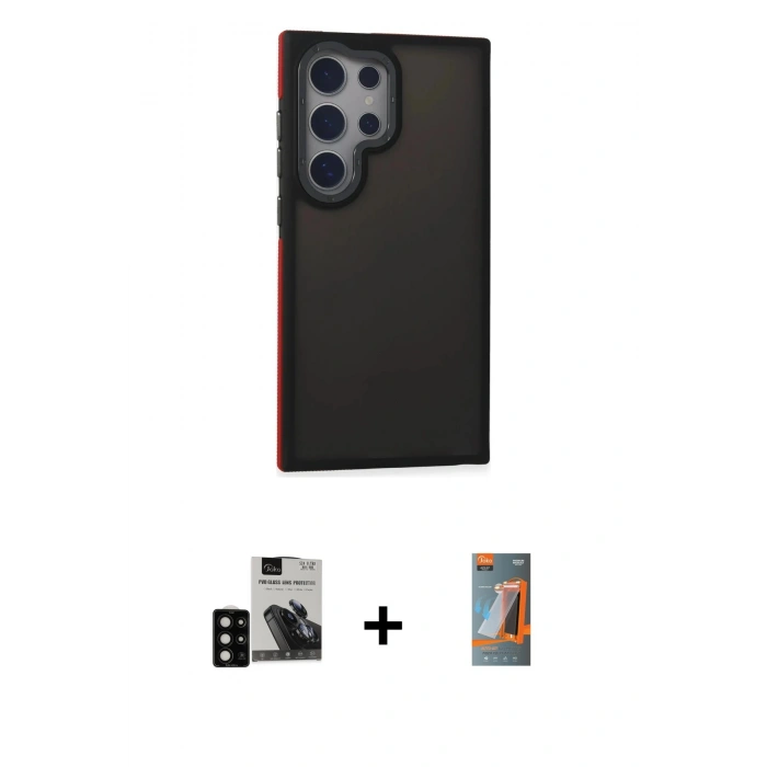 MARSİLYAN™- Galaxy S24 Ultra Kılıf Eksen Işık - Siyah AutoKit 5in1 Fiber Hayalet Polymer Nano Ekran Koruyucu + PVD Metal Kamera Lens - SH